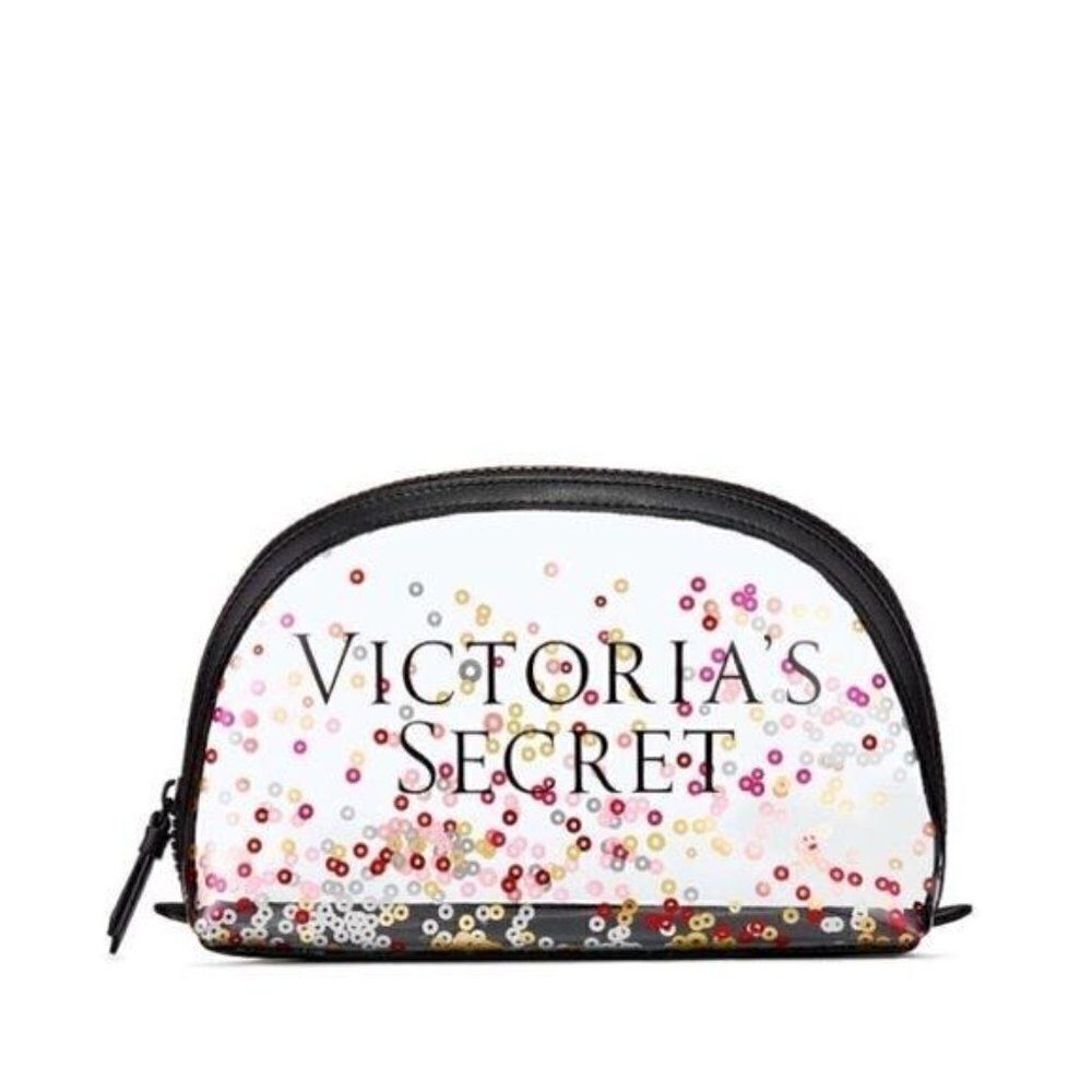 Victoria’s Secret Clear Confetti Zippered Cosmetics Travel Bag New